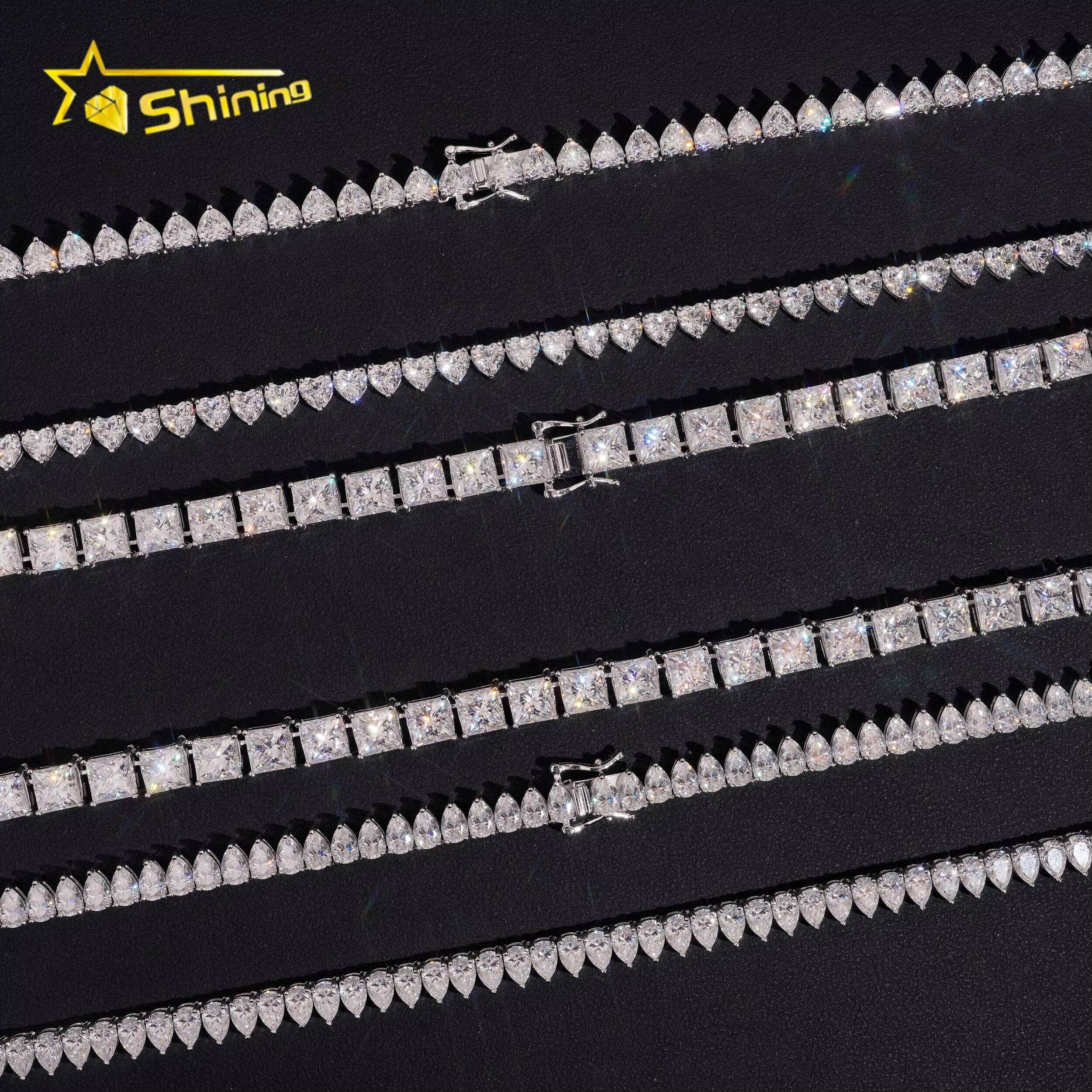 New Arrivals Classic 925 Silver Heart Princess Cut Pear D Color Fancy Shape Moissanite Tennis Chain