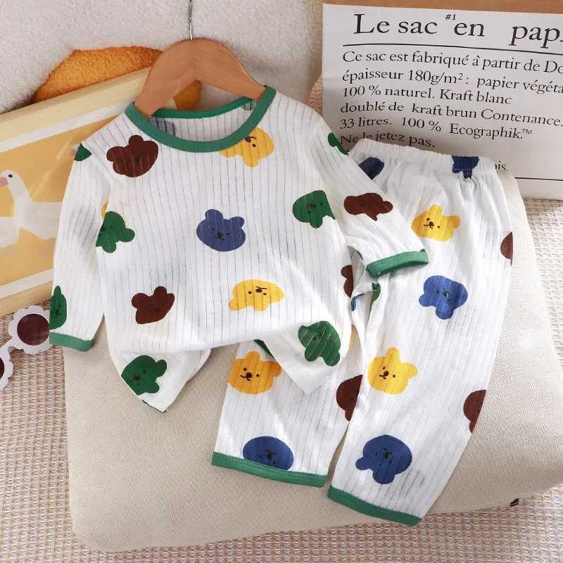 2024 New Childrens Pure Cotton Home Clothes Set Boys Girls Three-quarter Sleeve Pajamas Thin Air-conditioned Clothes H260403