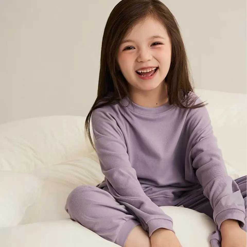 Girls Pajamas Sets Winter Autumn Sleepwear for Kids Solid Color Childrens Loungewear Set Teenager Underwear Baby Pijama 3-14T H260403