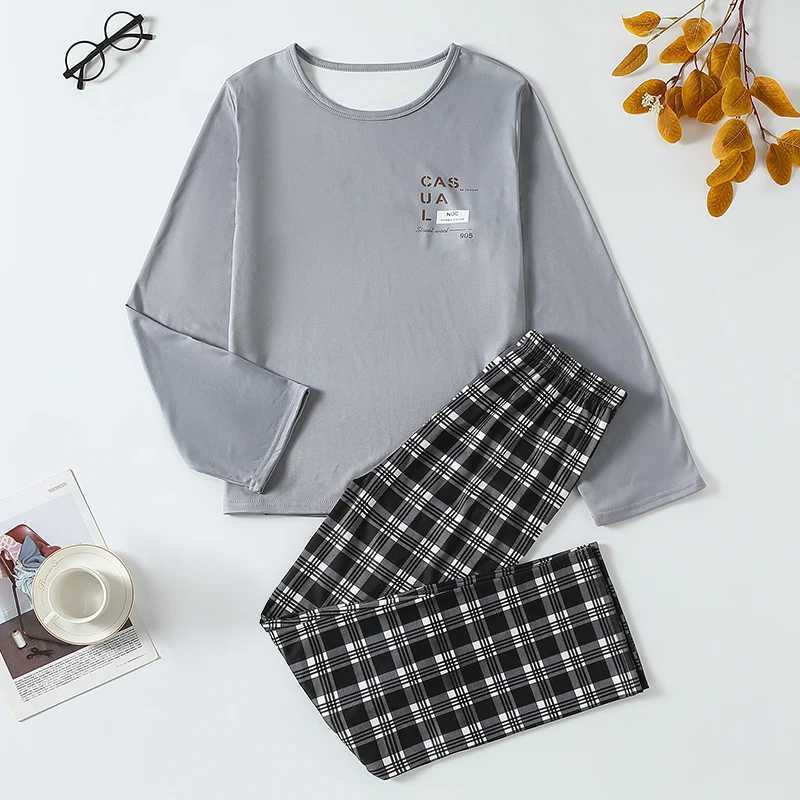 2-piece Autumn And Winter Big Boy Youth Casual Fashion Plaid Home Set Comfortable Plus Size Round Neck T-shirt Warm Home Pants H260403