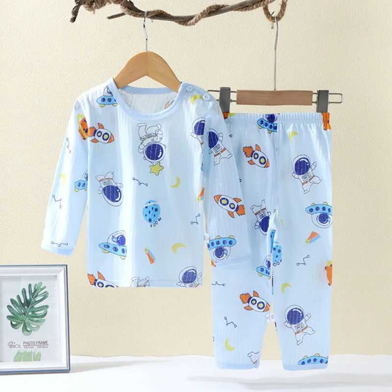 Soft Breathable Cotton Baby Children Pajamas Set Cute Cartoon Long Sleeve Home Sleepwear Set for 0-5 Years Old H260403