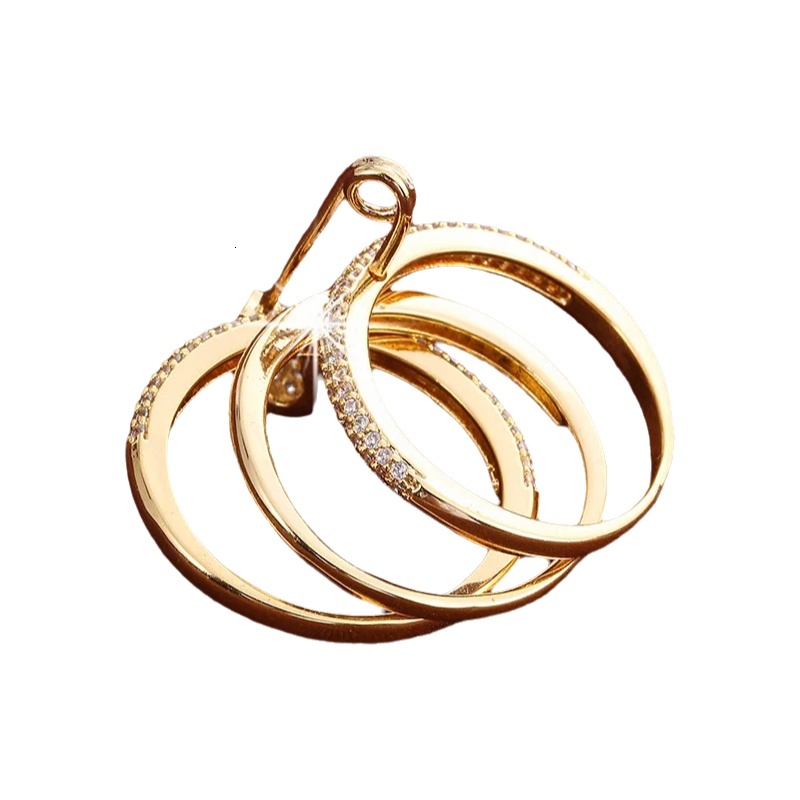Design Non Tarnish Safety Pin Ring Triple Connector Cubic Zirconia Textured Unisex Jewelry For Party Wedding Anniversary Daily Wear Gifting - view 4
