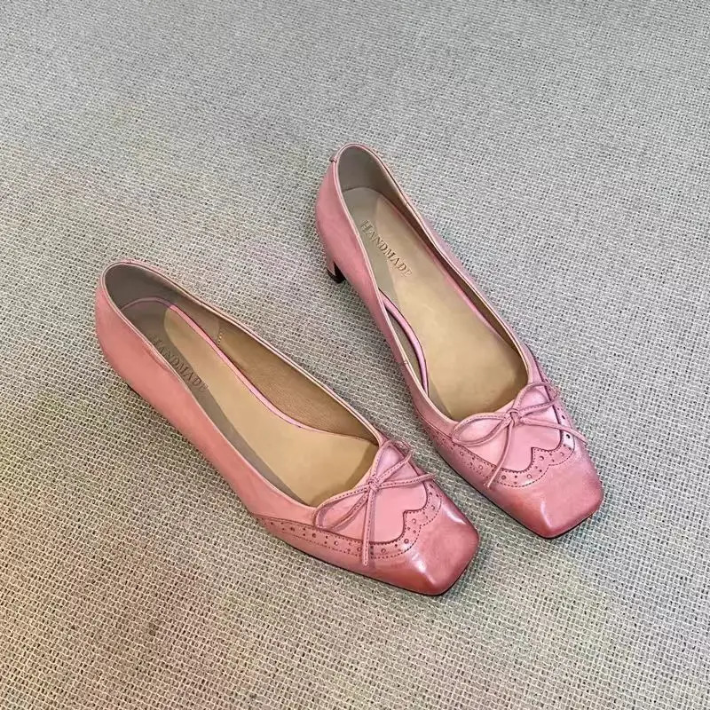 Spring and Autumn Round Head Leather Low Heel Bow Shallow Mouth Comfortable Fashion Ballet Shoes Simple Fashion Womens Shoes 260402 - view 7