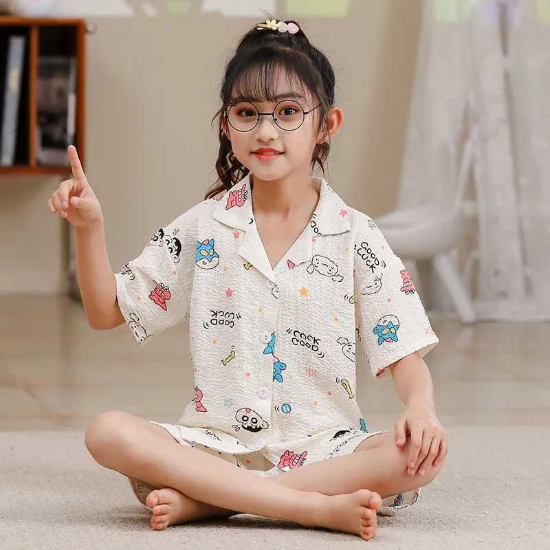 Anime Japanese Crayon Shinchan Childrens Pajamas Set Kids Cardigan Short Sleeve Sleepwear Girls Boys Homewear Pajamas Nighty H260403