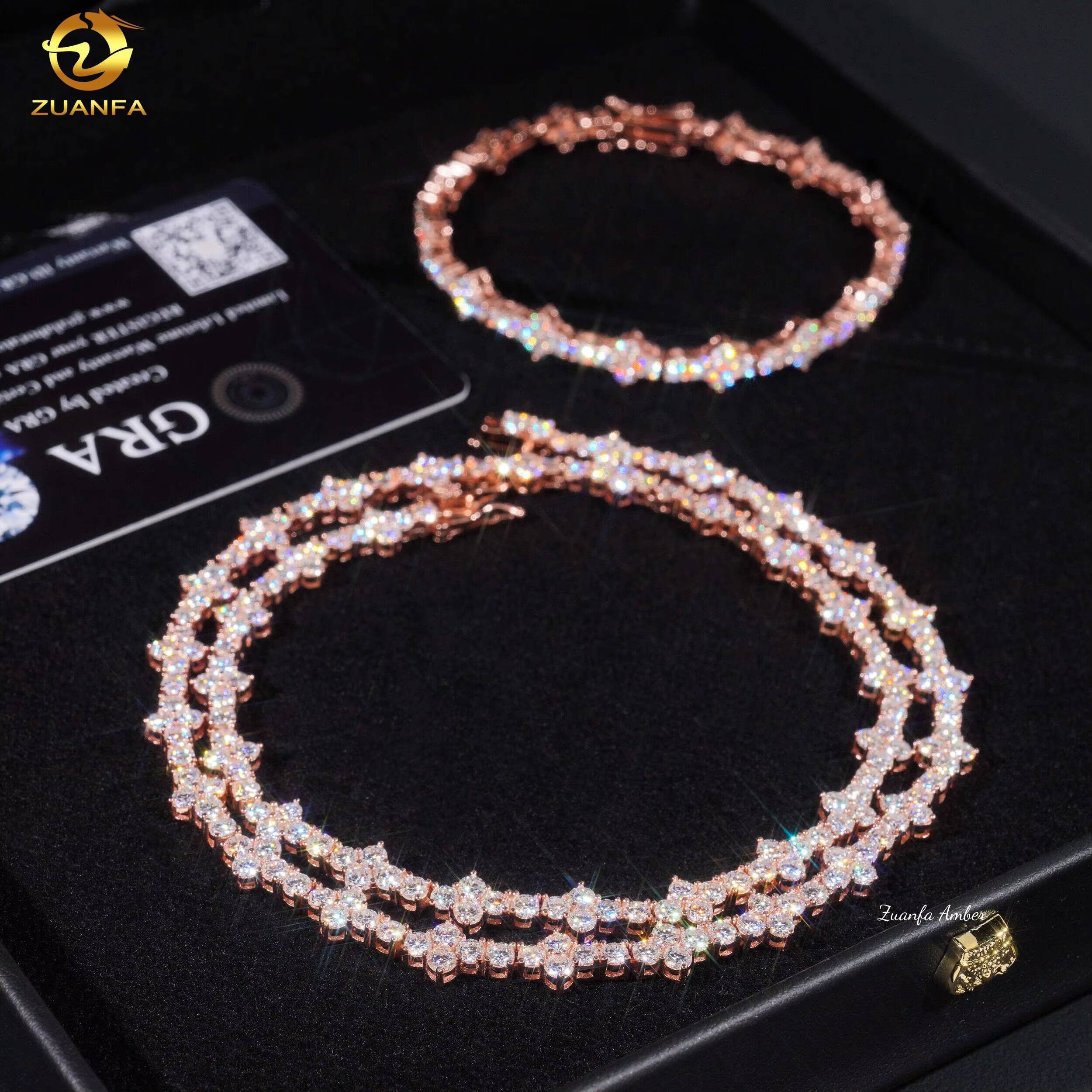 Fine Jewelry 3MM Sterling Silver Hip Hop Iced Out VVS Lab Moissanite Diamond Tennis Link Chain Men and Women Cross Necklace