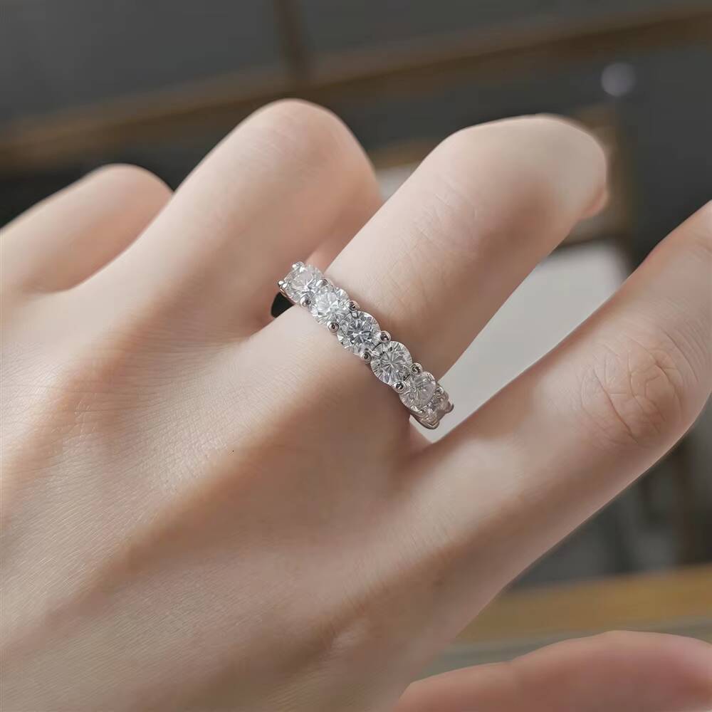 PYQ 04 Ct 45mm Full Eternity Moissanite Band 925 Sterling Silver 18K Gold Plated Light Luxury Unisex Ring
