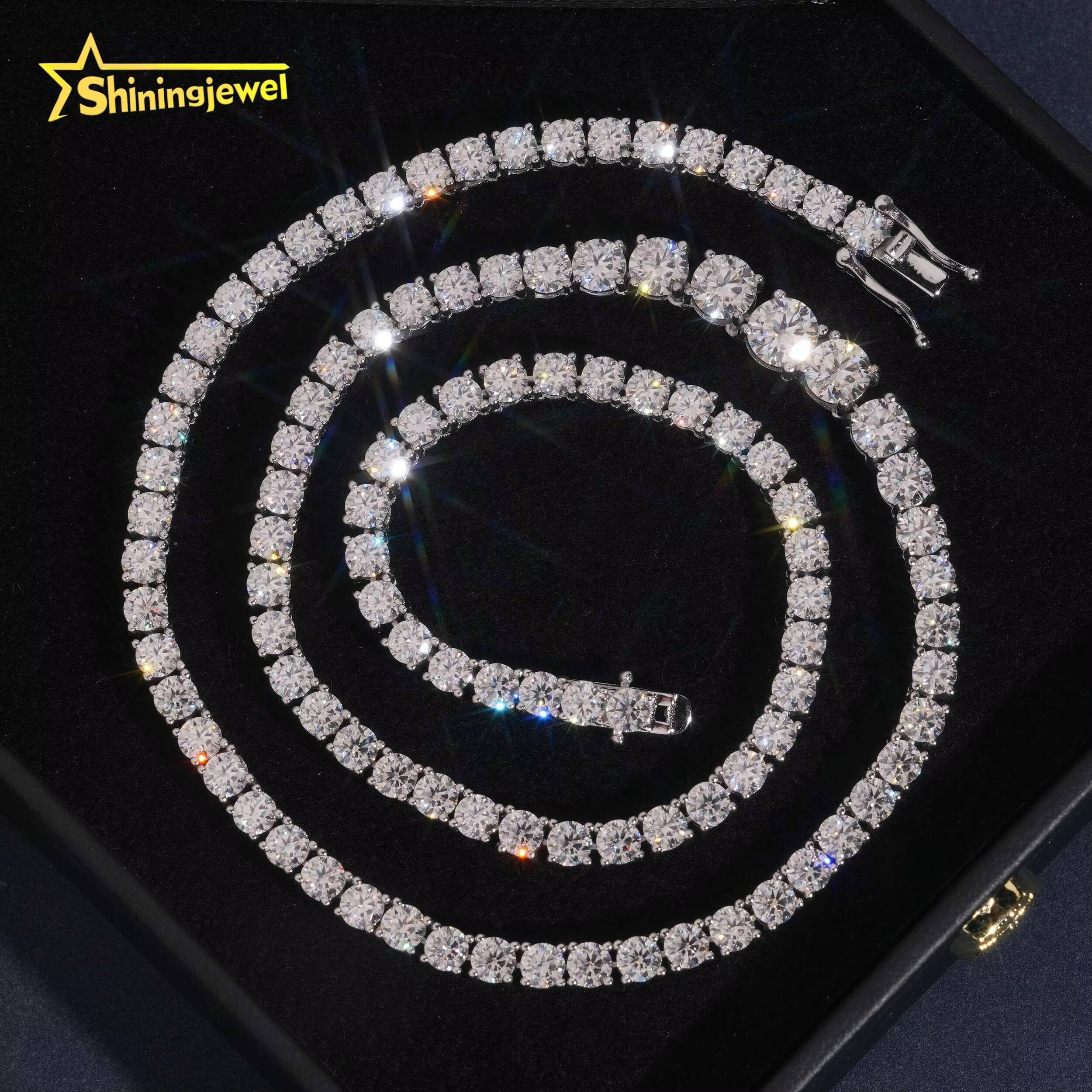 Ladies Elegant 925 Silver Moissanite Tennis Necklace Fine Jewelry Iced Out 4mm GRA Certificated Moissanite Tennis Chain