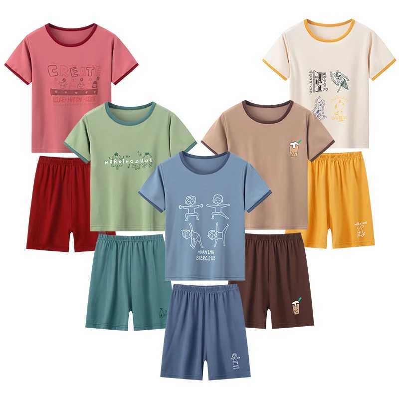2-Pcs Childrens Candy-colored Short-sleeved Suit boy Casual Fashion T-shirt Girl Comfortable And Versatile Cute Printed Shorts H260403