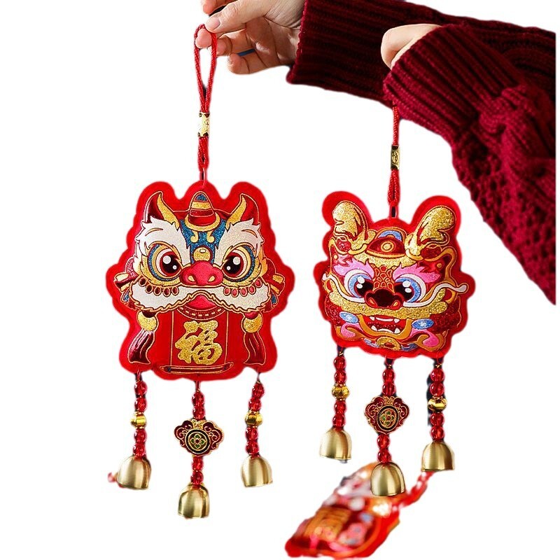 Home Decor New Year Decoration Lion Dance Spring Festival Pendant Festive Fortune Character Wind Chime Hanging For Living Room Scene Layout