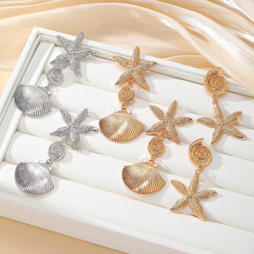 Retro Exaggerated Metal Shell Starfish Tassel Long Womens Earrings H260403