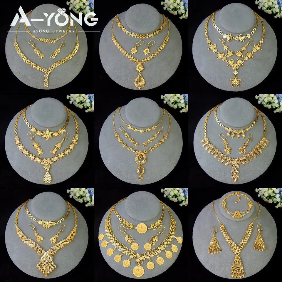 Luxury Dubai Bridal Wedding Jewelry Set 21k Gold Plated Nigeria Elegant Necklace Bracelet Earrings Arabic Women Party Jewelrys 260318BJ - view 4