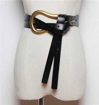 Genuine Leather double Belts Metal U Buckle belt women girls retro vintage large belt for coat jeans black white 260403