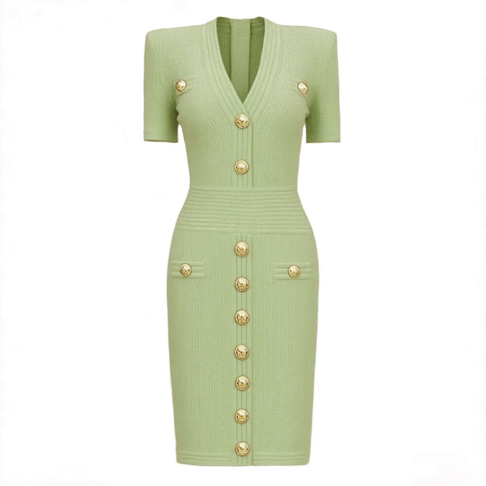 k30 Summer new designer high-quality elongated knitted V-neck slim fit women's short sleeved dress
