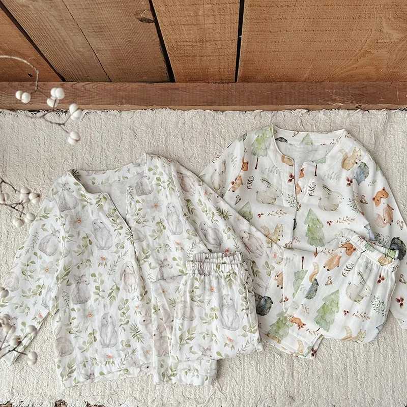 New Spring Autumn Kids Girl Boy Pajamas Set Long Sleeve Bunny Animal Print Sleepwear Toddler Boys Girls Loungewear A9639 H260403