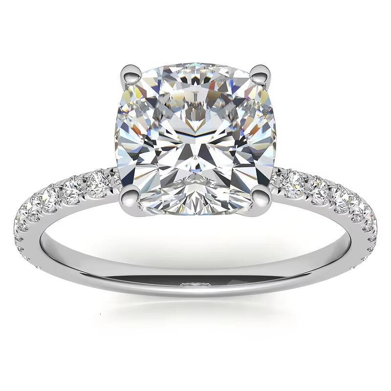 PYQ 1ct 2ct 3ct D Color Vvs Moissanite 925 Sterling Silver Rhodium Plated Prong Setting Cushion Cut Trendy GRA Certified Ring