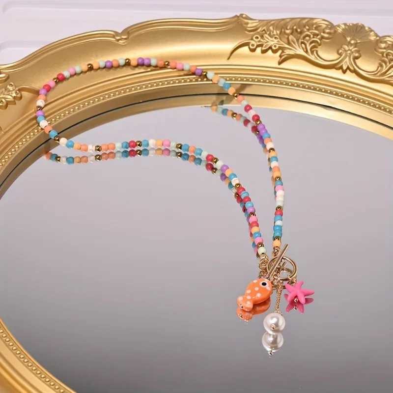 Bohemian Starfish Pendant Necklace with OT Buckle Women Handmade Rice Beads Ceramic Fish Choker Necklace Beach Jewelry Gifts H260403
