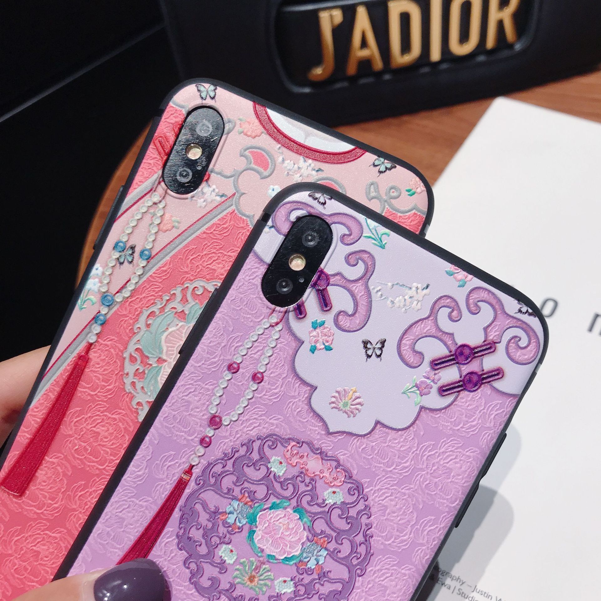 Luxury Designer Oriental Cheongsam Pattern Phone Case Premium Embossed Floral Bird Protective Shell For Iphone High-end Traditional Accessory