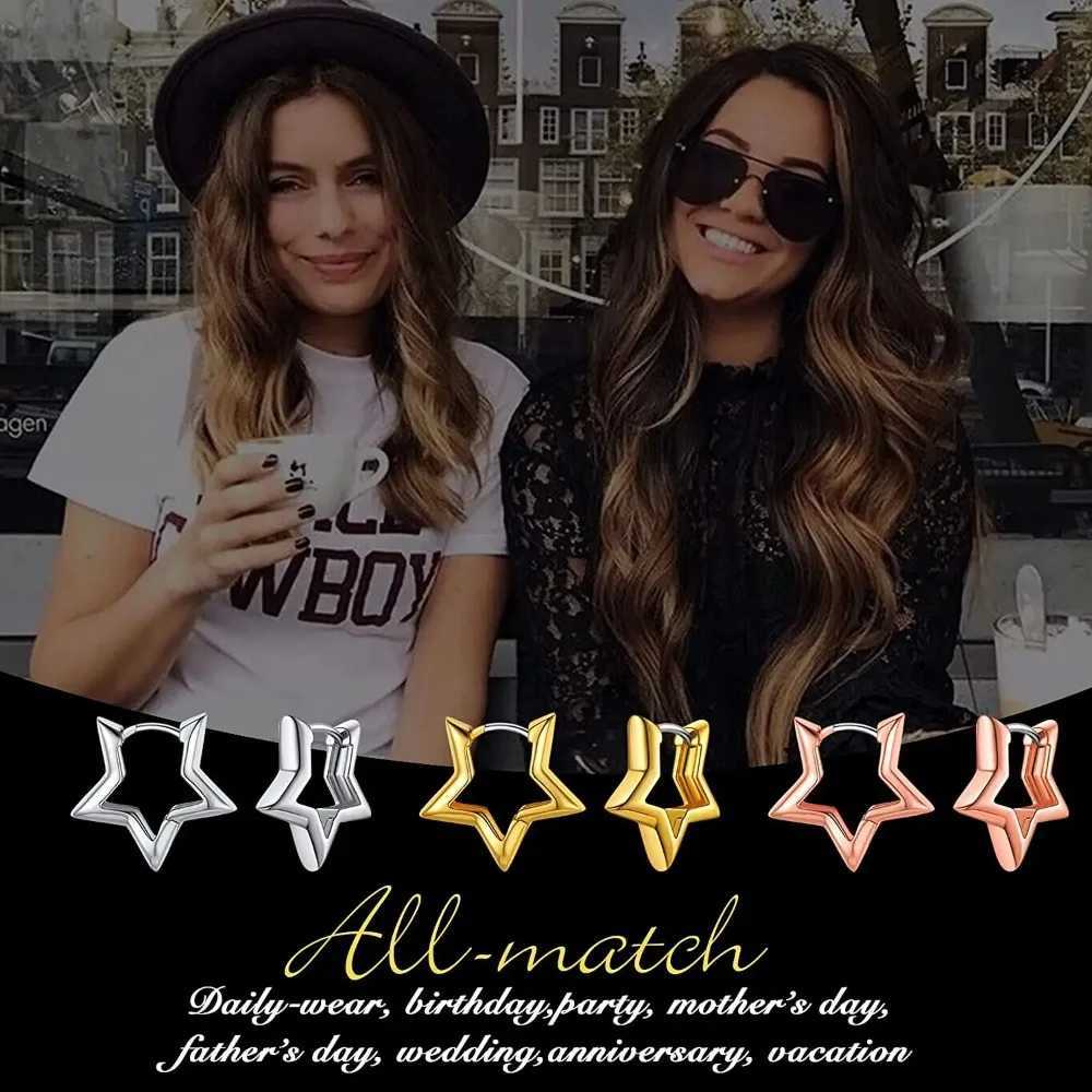 U7 Classic 19mm Simple Pentagram Star Charm Huggie Hoop Earring for Women Elegant Daily Jewelry H260403