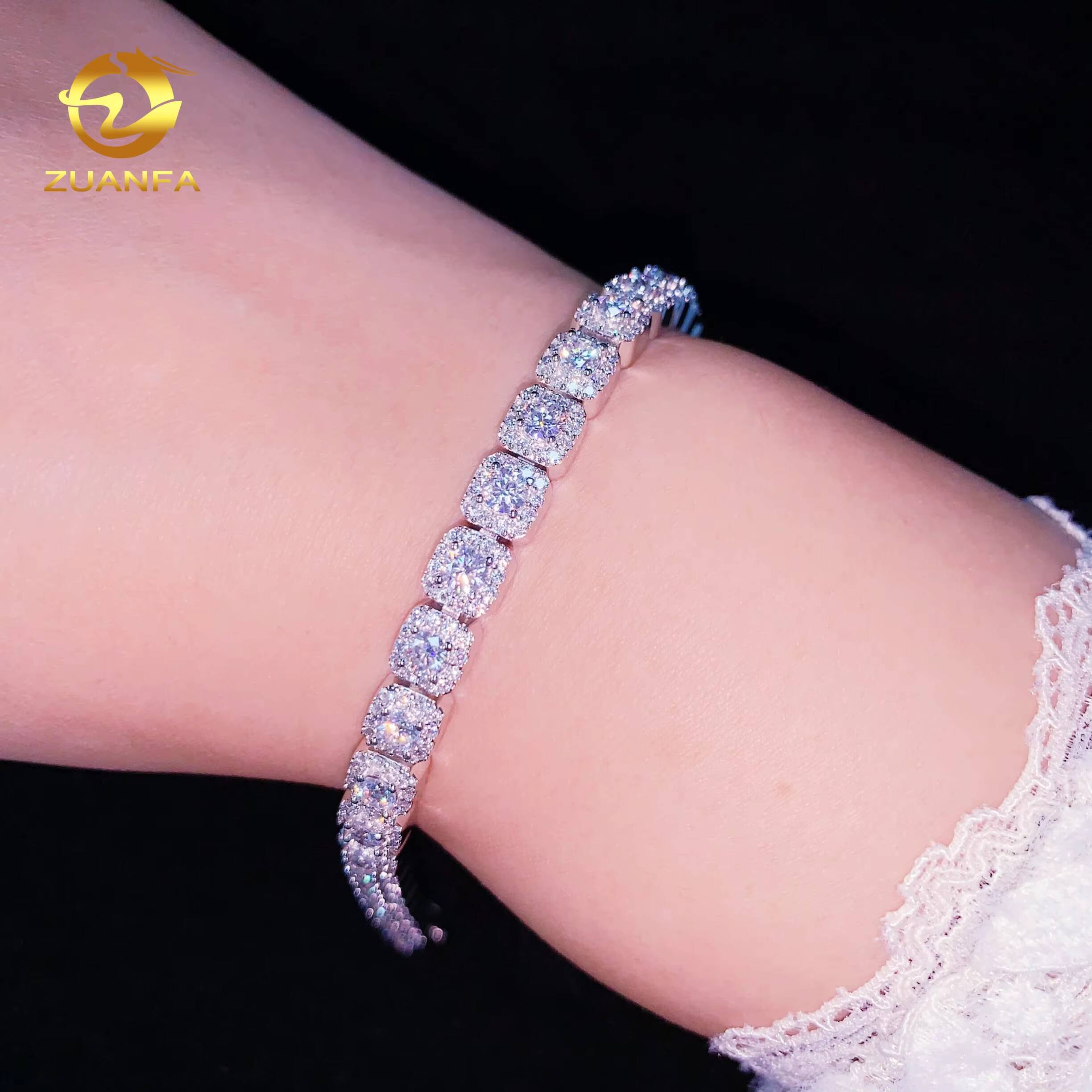 Halo Ice Sugar Rock GRA Certified 6mm Moissanite Cross Bracelet Infinity Cuban Link Chain Moissanite Cuban Link Bracelet