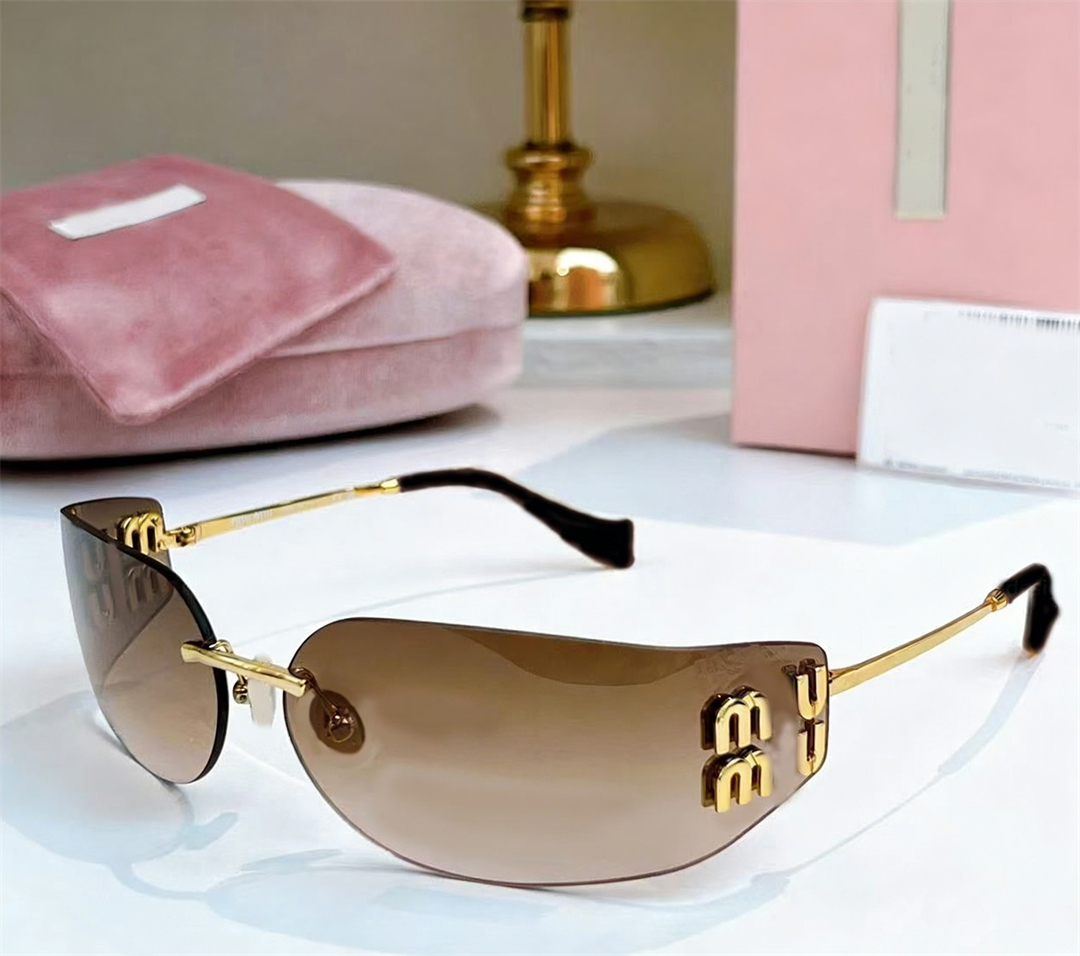 Luxury Designer Sunglasses For Women Men Frameless A51S MM Glasses Curved Mirror UV400 Protection Y2K Shades Rimless Eyewear With Box