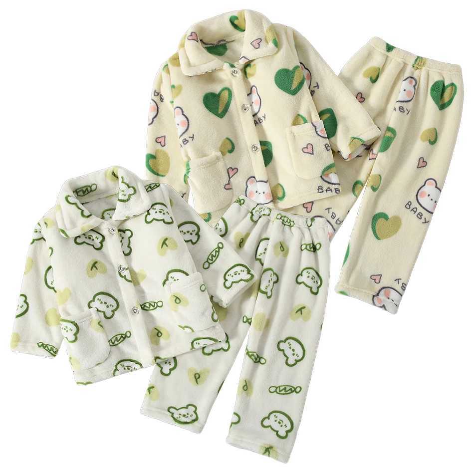 Children Flannel Pajamas Sets Long Sleeve Stylish Versatile Warm Coral Fleece Kids Cartoon Dinosaur Winter Comfortable Homewear H260403