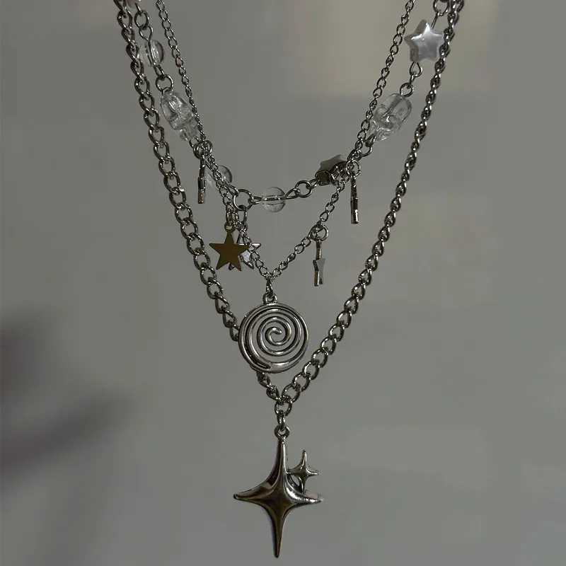 Stainless steel spiral pendant necklace / layered choker / star charm necklace / grunge cyber y2k fairycore subversive archive H260403