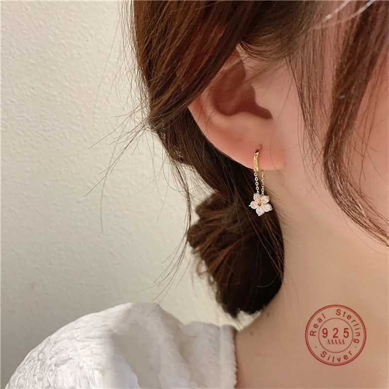 Korean Exquisite Tassel Zircon Flower Ear Buckle Earrings Women 925 Sterling Silver Fashion Versatile Banquet Jewelry H260403