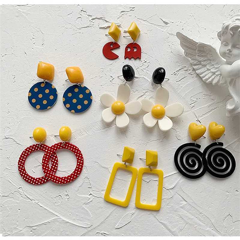 Statement Lovely Acrylic Flower Drop Earrings For Women Bohemian Korean Big Geometric Round Square Long Dangle Earring Jewelry H260403