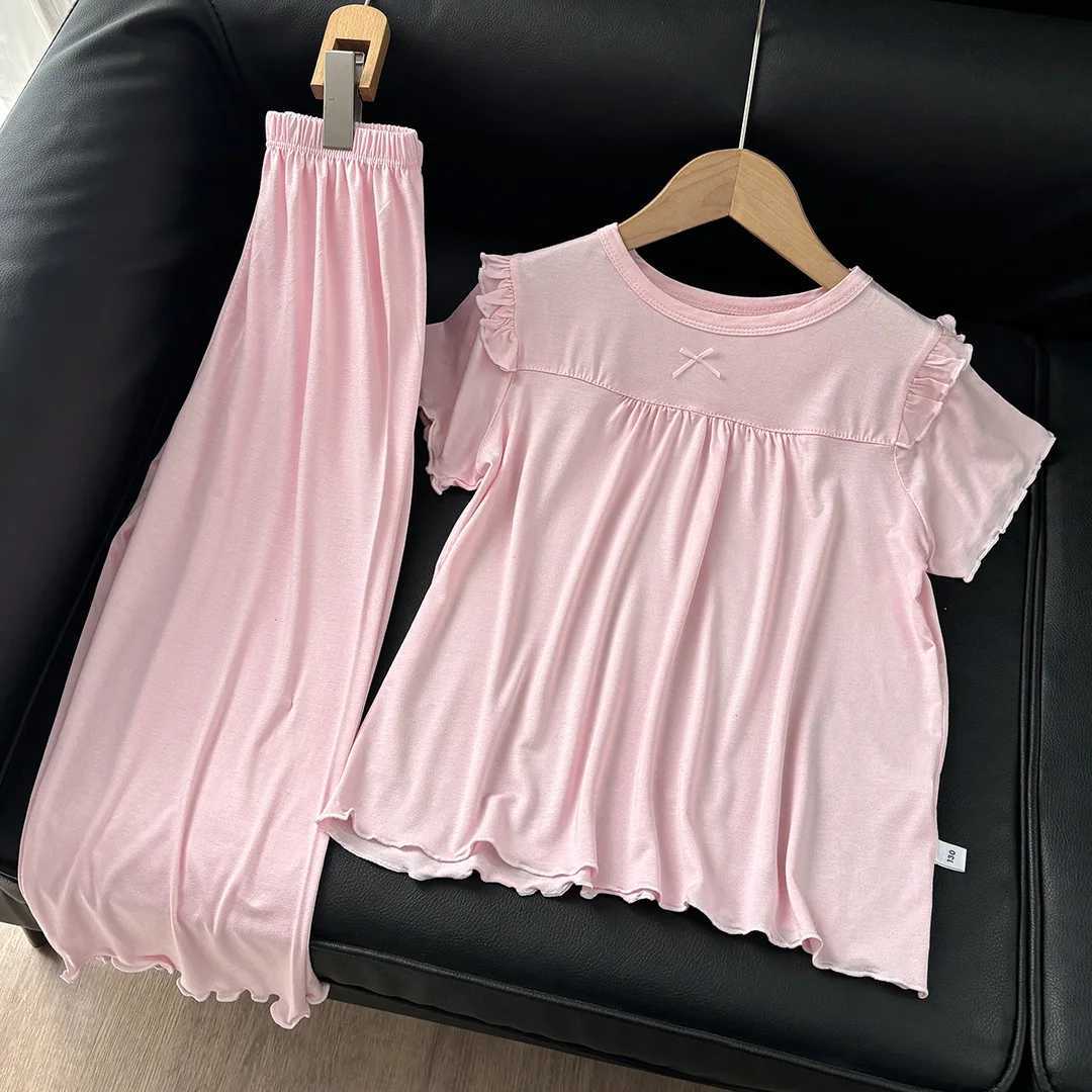Girls Short Sleeved Pajamas Home Clothes Set Modal Spring and Summer Thin Edition Childrens Air Conditioning Lace Princess H260403