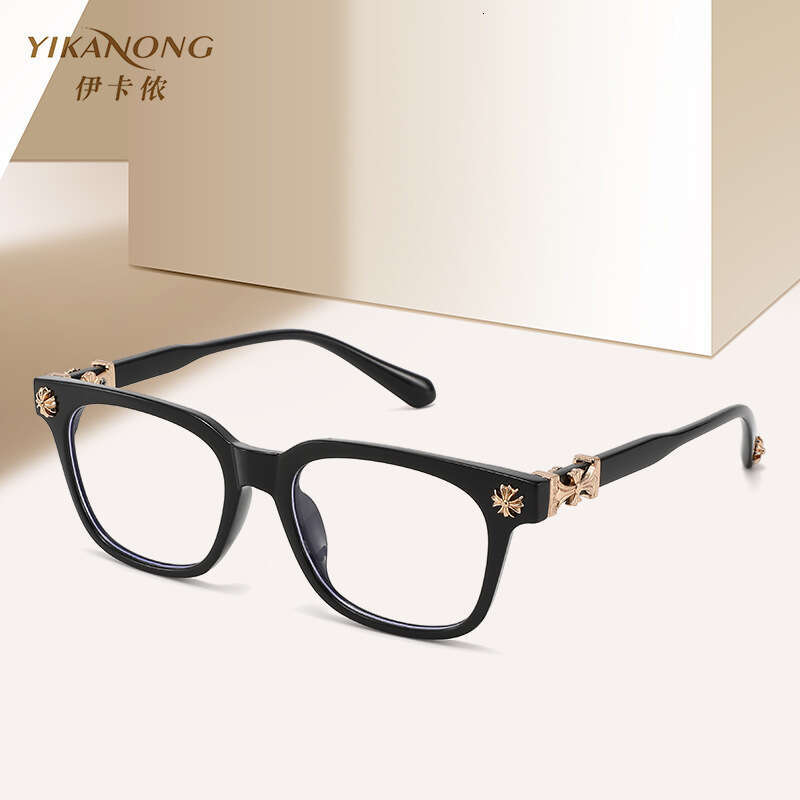 Vintage Square Frame Glasses for Men and Women - Black Acetate Optical Frames with Gold Cross Accent, Anti Blue Light, Unisex Fashion Eyewear