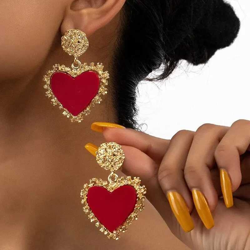 Women Red Heart Shape Resin Board Drop Earrings Turquoise Stone Pearl Bowknot Drop Earring Epoxy Cross Charm Long Tassel Earring H260403