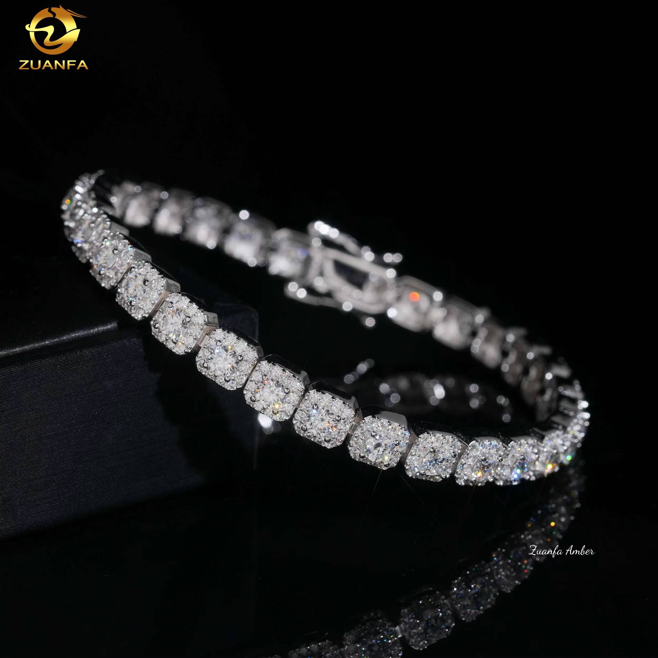 Vintage Cluster Bracelet Pass Diamond Test VVS Moissanite 925 Sterling Silver Gold Plated Iced Out Hip Hop Linked Men Bracelet