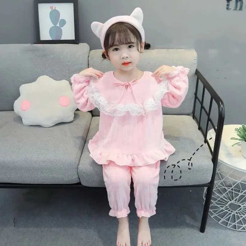 Cute Sweet Style Girls Pajamas Set Childrens Thickened Warm Long-sleeved Home Clothes Baby Girl Solid Color Pullover Pajamas H260403