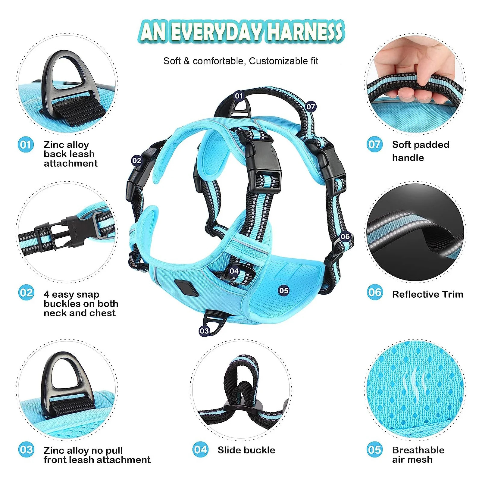 No Pull Dog Harness Adjustable Soft Padded Pet Vest with Easy Control Handle 260402