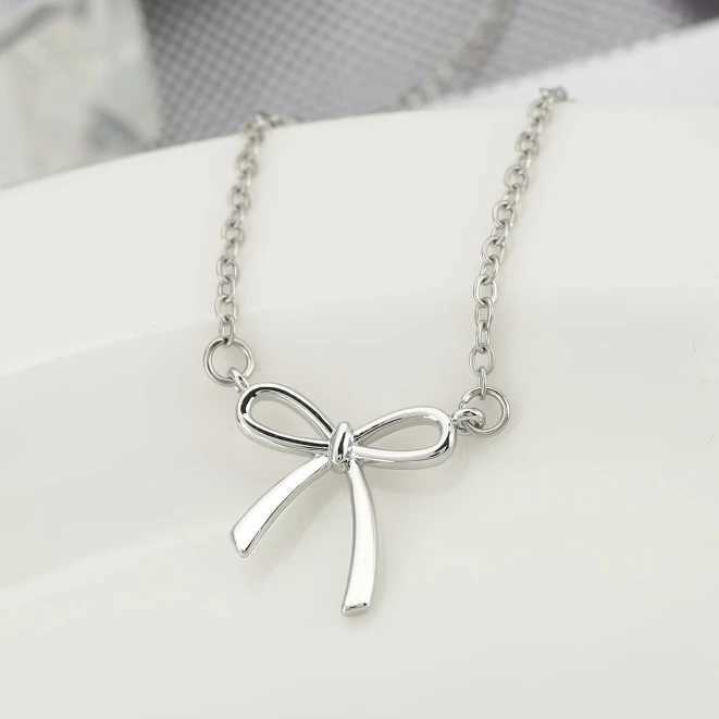 Gold Necklace for Women Bow Necklace Gold Silver Plated Necklace Cute Bow Pendant Choker Chain Necklaces for Women Jewelry Gift H260403