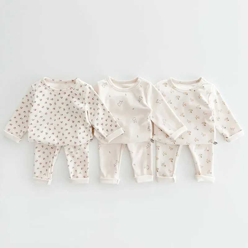 2pcs 2026 Spring Cotton Kids Home Wear Clothing Set Kids Girls Sweet Floral Bunny Home Wear Pajamas Suit Girls Sleeping Clothes H260403