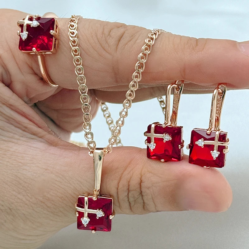 Kinel Shiny Grey Natural Zircon Jewelry Sets for Women Fashion 585 Rose Gold Color Ring Earrings Necklace Daily Fine Jewelry 260318BJ - view 3