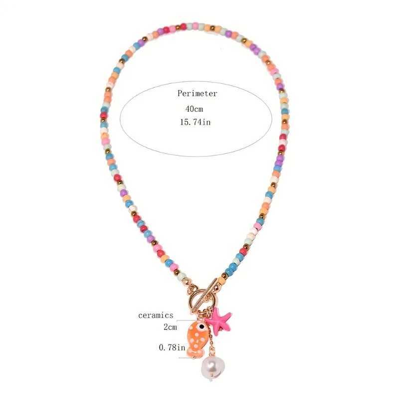 Bohemian Starfish Pendant Necklace with OT Buckle Women Handmade Rice Beads Ceramic Fish Choker Necklace Beach Jewelry Gifts H260403