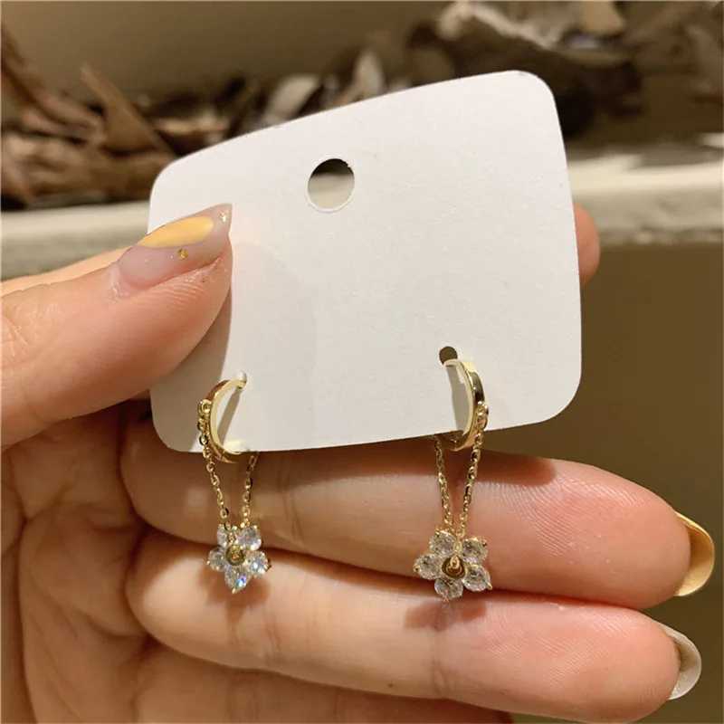 Korean Exquisite Tassel Zircon Flower Ear Buckle Earrings Women 925 Sterling Silver Fashion Versatile Banquet Jewelry H260403