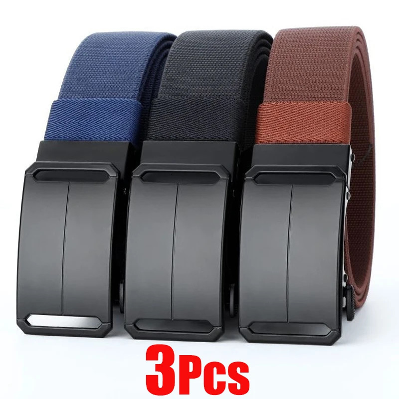 Mens Black Canvas Tactical Belt with Automatic Buckle Metal Stretch Durable Casual Outdoor Training And Hunting Pants Belt 260403