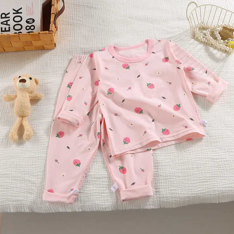 Spring Kids Pajama Set Cartoon Strawberry Dinosaur 1-9T Homewear Thin Loungewear for Girls Boys - Spring Childrens Sleepwear H260403