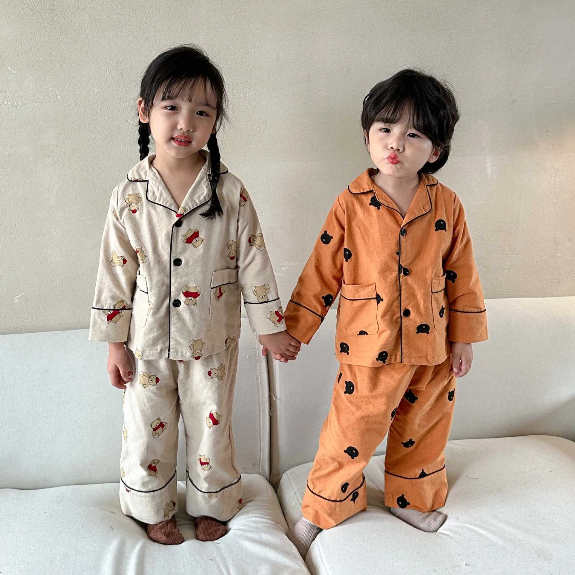 2024 New Kids Boys Girls Pajama Sets Cartoon Print Long Sleeve Cute T-Shirt Tops with Pants Toddler Baby Autumn Sleeping Clothes H260403