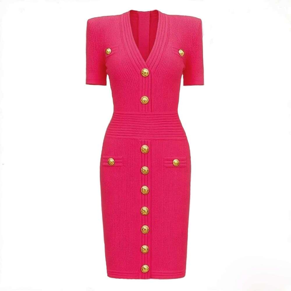 k30 Summer new designer high-quality elongated knitted V-neck slim fit women's short sleeved dress