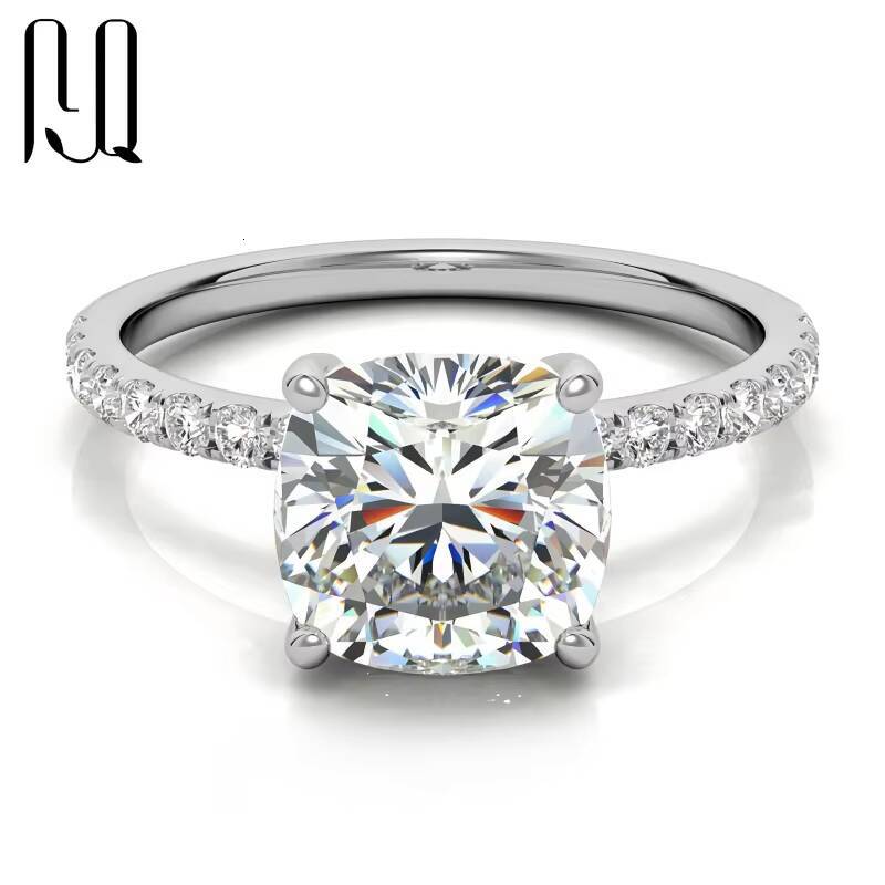 PYQ 1ct 2ct 3ct D Color Vvs Moissanite 925 Sterling Silver Rhodium Plated Prong Setting Cushion Cut Trendy GRA Certified Ring