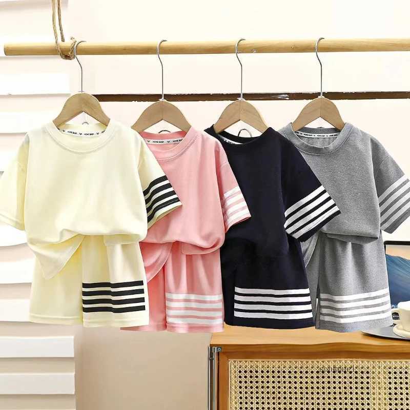 2pcs Baby Sports Suits Summer Clothes Boys Girls Casual Short Sleeve Shorts Two Piece/Set Children Solid Color Trendy Tracksuits H260403