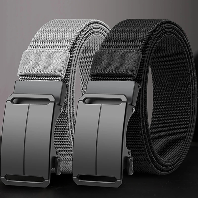 Mens Black Canvas Tactical Belt with Automatic Buckle Metal Stretch Durable Casual Outdoor Training And Hunting Pants Belt 260403