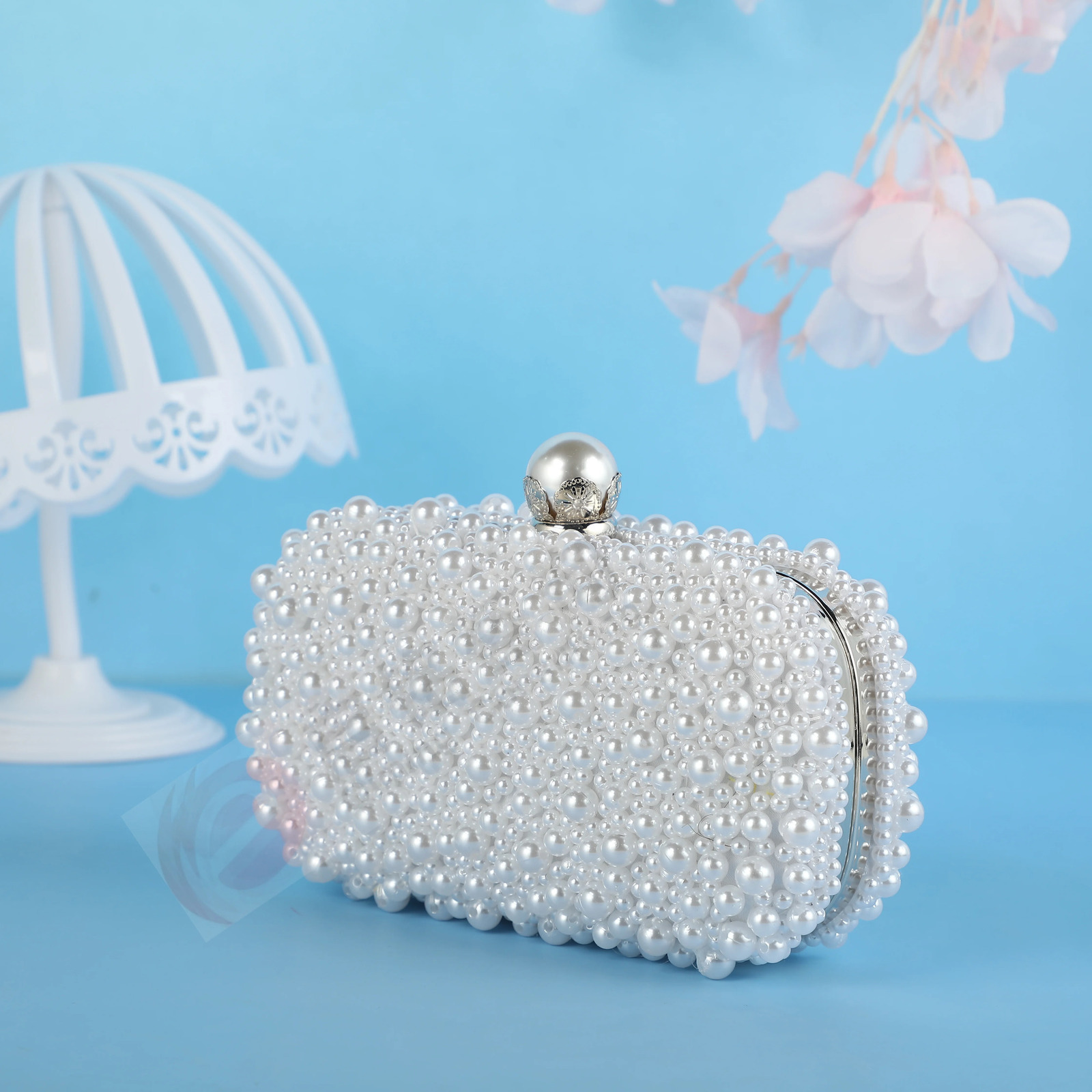 handmade wedding evening bag chain shoulder Full Beaded clutch Ladies Artificial Pearls Handbag for Wedding Party 260317