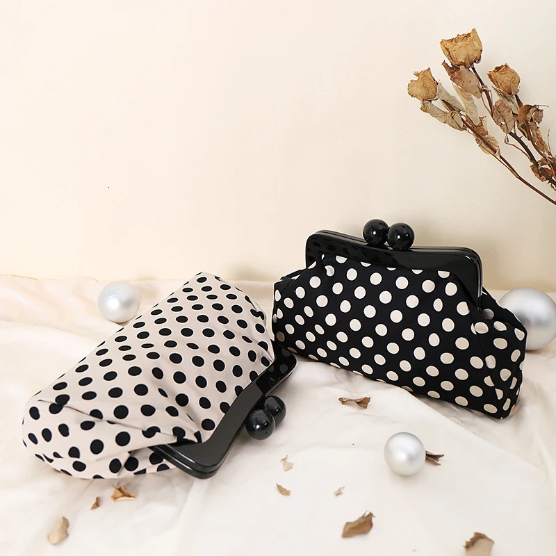 Polka Dot Handbag Crossbody Bag Kiss Lock Top-Handle Handbag Chain Strap Vintage Purse Shell Evening Women Shoulder Clasp Gift 260403