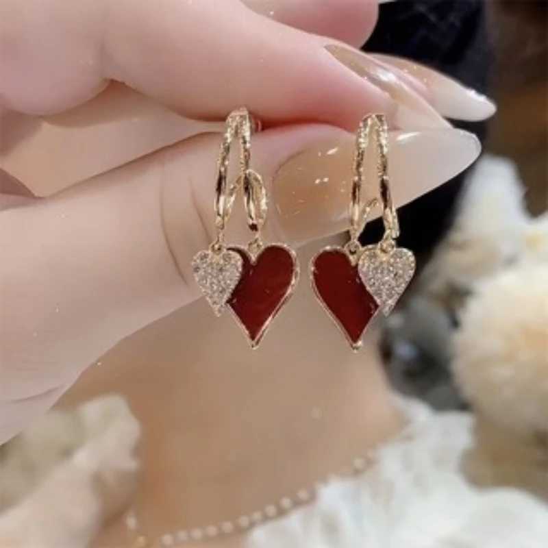1 Pair Elegant Heart-Shaped Design Earrings Luxurious Rhinestone Inlaid Pendant WomenS Daily Holiday Wear Jewelry Accessories H260403
