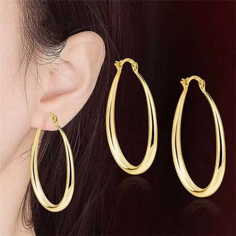 Gold color Smooth Circle Big Hoop Earrings For Women Silver Fashion Party Wedding Accessories Jewelry Christmas Gifts H260403
